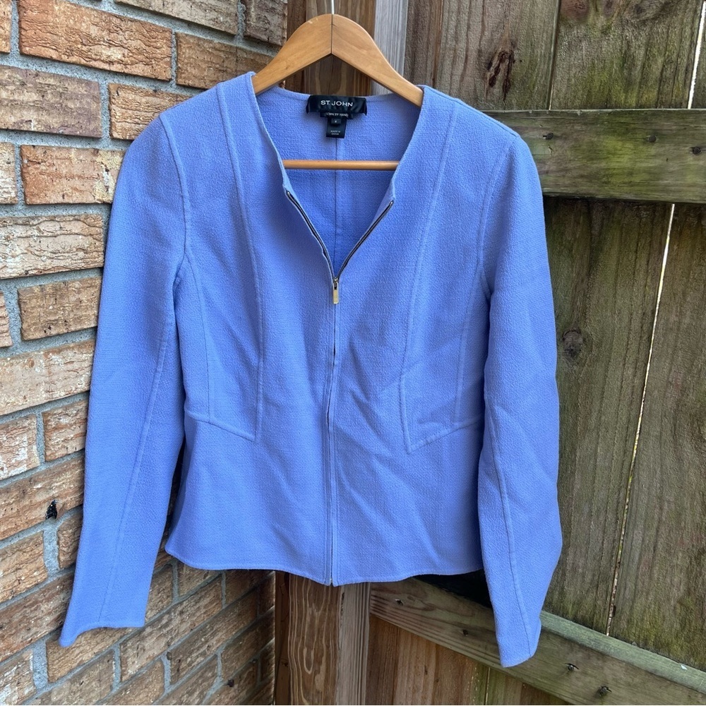 St. John Periwinkle Sewn by Hand 100% Wool Zip-Up Blazer